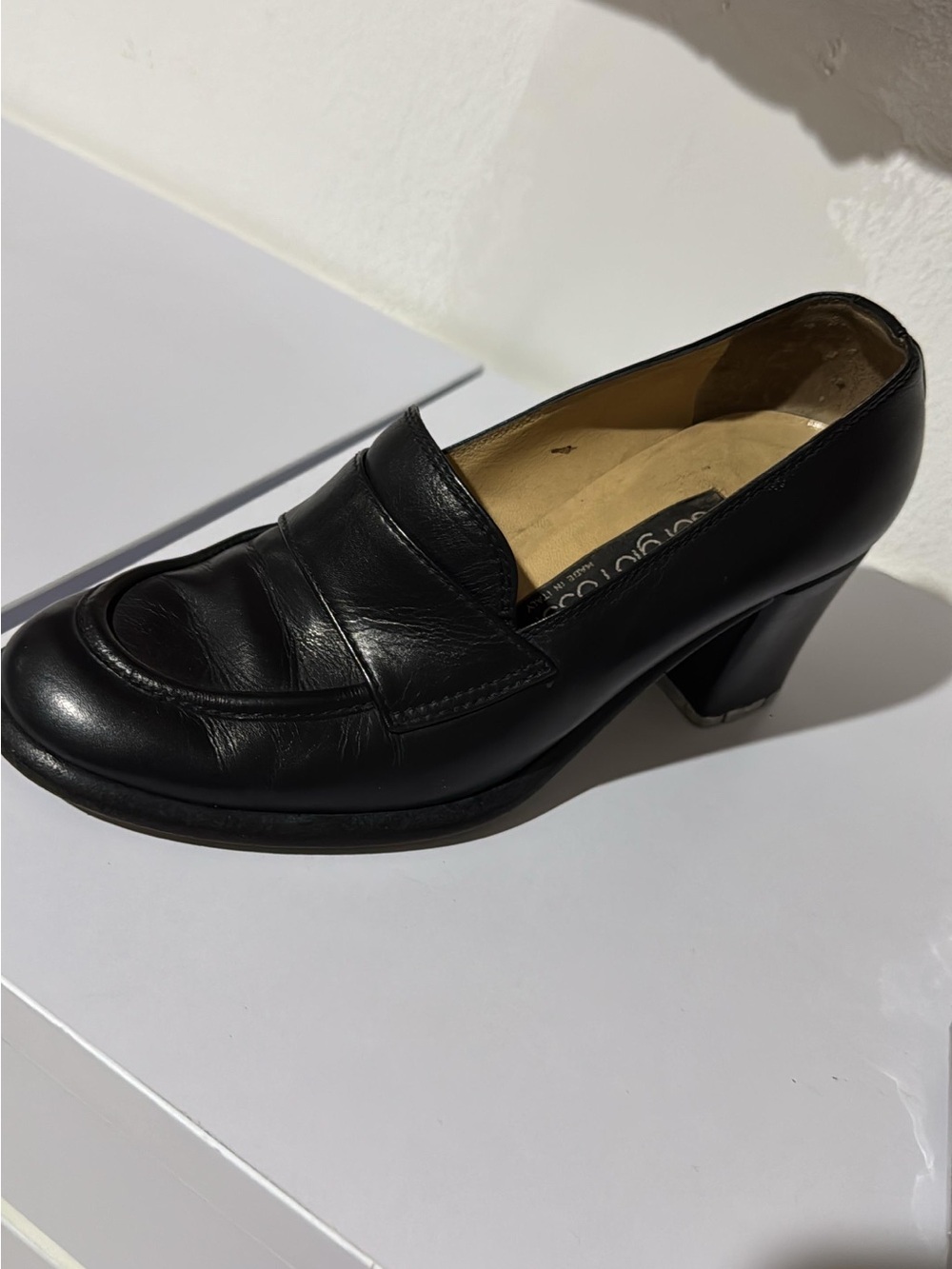 Vintage Sergio Rosso Black Leather Women's Dress Heel Loafer